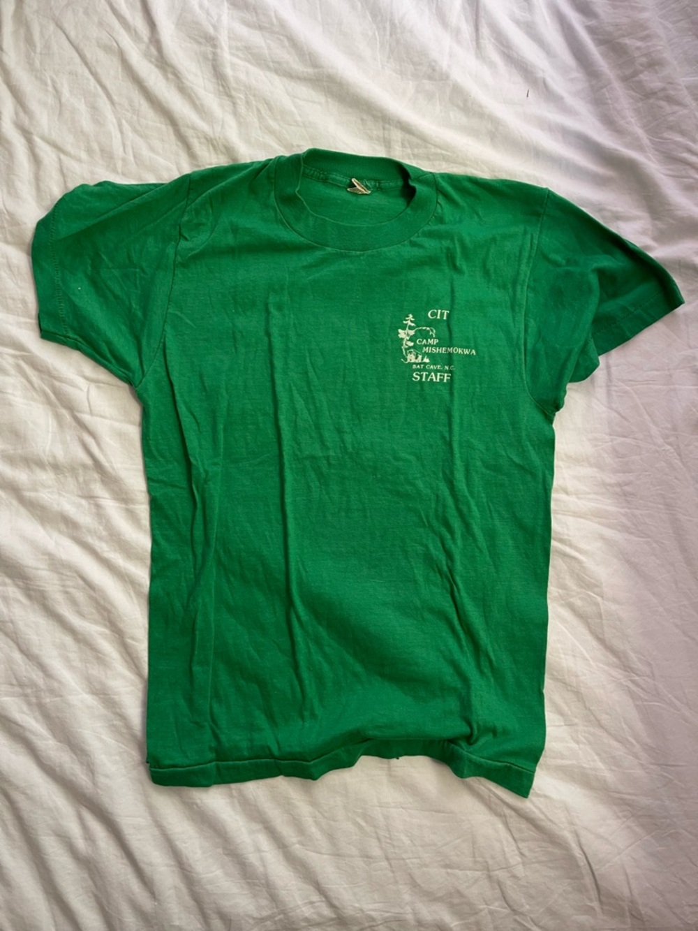 Vintage 70’s Camp Mishemokwa CIT Camp Staff Green Screen Stars T-shirt